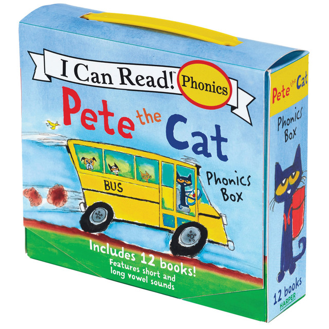 Help children learn to read while they rock out with the HarperCollins I Can Read! Pete The Cat Phonics Box. Each full-color story includes repeated examples of short and long vowel sounds to help children learn the relationship between letters and their sounds.  Designed to help children learn to read.  12 short full-color books include repeated examples of short and long vowel sounds and common sight words.  Phonics teaches children the relationship between letters and their sounds.  Correlates to Common Core State standards in English Language Arts.