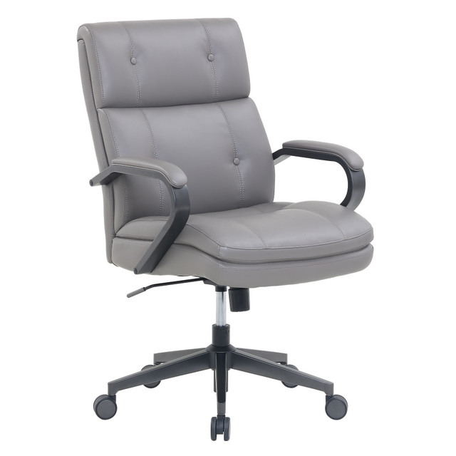 When you are comfortable in your office, staying focused and productive can be easier. The Serta SitTrue Belterra Mid-Back Manager Chair. This stylish mid-back desk chair is built with a SitTrue seat construction system, which combines coils and memory foam support, while the faux leather upholstery provides an upscale look and a soft feel. Find your ideal seating level to match your workstation with the comfy office chairs pneumatic seat-height adjustment.  Recommended for performance use 6-8 hours per day.  SitTrue seat construction with coil and memory foam support.  Waterfall seat cushion helps improve circulation and enhance comfort.  Pneumatic lift seat-height with lockout for stability as you adjust.  Use the tilt tension to knob increase or decrease the amount of pressure it takes to push the back when reclining.  Backed by the manufacturers 5-year limited warranty.  Tested to meet ANSI/BIFMA Performance Standards - Manufacturer testing has been conducted on this product to meet specific performance requirements and safety standards set forth by the American National Standards Institute (ANSI) and the Business and Institutional Furniture Manufacturers.  Faux Leather is a synthetic material. See specs for details.