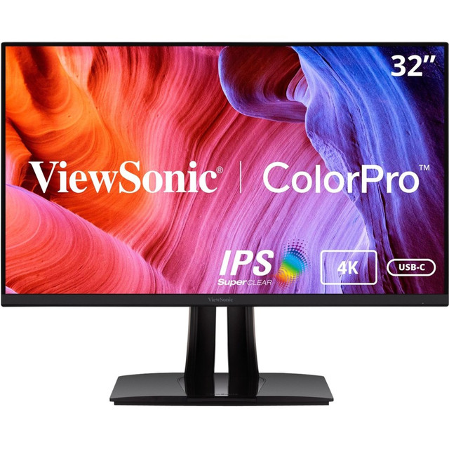 Choose the ViewSonic VP3256-4K 32in ColorPro 4K UHD IPS Monitor and enhance your desk setup. It delivers a 60Hz refresh rate and features Adaptive Sync technology to help provide smooth, seamless gameplay. The monitor can be adjusted up or down and can tilt, swivel or pivot to face it where you need it.  PREMIUM MONITOR: 32 Inch 4K UHD (3840x2160p) IPS monitor with thin bezels, HDR10 and 60Hz refresh rateLESS CABLE CLUTTER: In addition to fast data, audio and video transfer, USB-C also provides quick 60W charging over a single cableERGONOMIC STAND: Advanced ergonomics (tilt, swivel, pivot and height) for all-day comfortENHANCED VIEWING COMFORT: Flicker-Free technology and Blue Light Filter for reduced eye fatigueEXCEPTIONAL COLOR ACCURACY: 100% sRGB, EBU, SMPTE-C and DICOM-SIM color spaces and Delta E<2 accuracyPANTONE VALIDATED: This monitor has been certified as capable of reproducing Pantone Matching System colorsNO IMAGE TEARING: Adaptive Sync technology enables smooth frame rates to aid you in battleFLEXIBLE CONNECTIVITY: The VP3256-4K supports laptops, PCs, Macs and more with USB-C, HDMI, USB  and DisplayPort inputs