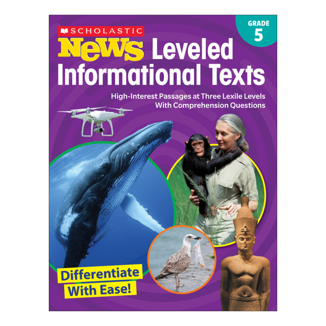 Encourage young readers to analyze authentic texts critically with these passages and questions from Scholastic News. The informational texts are geared toward 5th grade students and are ideal for test prep.  Features Scholastic News magazine texts, which adhere to 3 Lexile levels to suit students at various reading skills or speeds.  Comprehension questions help students put what they learned to the test.  Ideal for test practice.  Recommended for 5th grade.  Scholastic is a registered trademark of Scholastic, Inc.   2016 Office Depot, Inc. All Rights Reserved.