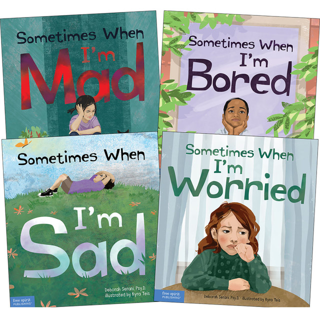 Help young kids work through difficult feelings with the Free Spirit Publishing Sometimes When Series. The 4-book set includes additional information for adults and activities to perform with children to help them learn how to deal with emotions.  Helps children work through big feelings.  Includes Sometimes When Im Sad, Sometimes When Im Mad, Sometimes When Im Bored and Sometimes When Im Worried.  From an author with over 30 years experience as a clinical psychologist.  Each book includes information for adults in the back and activities to perform with children.