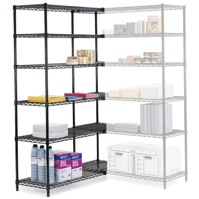 Includes 4 shelves, 2 posts and S-shaped hooks for snap-together assembly  Each shelf supports up to 650 lb (2,600 lb per unit).  Open-wire construction permits air circulation.  Shelves can be adjusted in 1in increments.  Easy assembly without tools.  Add-on units and extra shelves sold separately.  GREENGUARD certified - certified for low chemical emissions: UL.COM/GG - UL 2818. Ranked in two tiers: Certified and Gold.  Less harsh chemicals - made with fewer harsh chemicals, or safer chemicals than typical alternatives, helping  reduce your use of and exposure to substances that may be more harmful to your health and the environment.