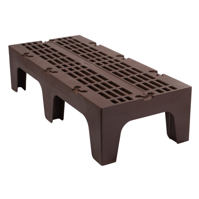 Ideal for freezers, coolers and dry storage spaces, this Cambro Vented Dunnage Rack helps you safely store inventory off the floor. The plastic dunnage rack is resistant to corrosion, bends and dents and is easy to clean. You can also use the included Camlink Connector to link multiple heavy-duty storage racks together (additional racks sold separately).  Plastic dunnage rack is ideal for keeping inventory 12in off the floor, so your products are away from contaminants.  Made of polyethylene for durability and resistance to rust, corrosion and bending.  1-piece, heavy-duty storage rack is easy to clean.  Bulk storage rack is safe for use in temperatures down to -36 deg.F.  NSF-listed design.  Comes with a Camlink Connector, so you can connect multiple racks together (additional racks sold separately).  Weight capacity tested to support 3,000 lb.