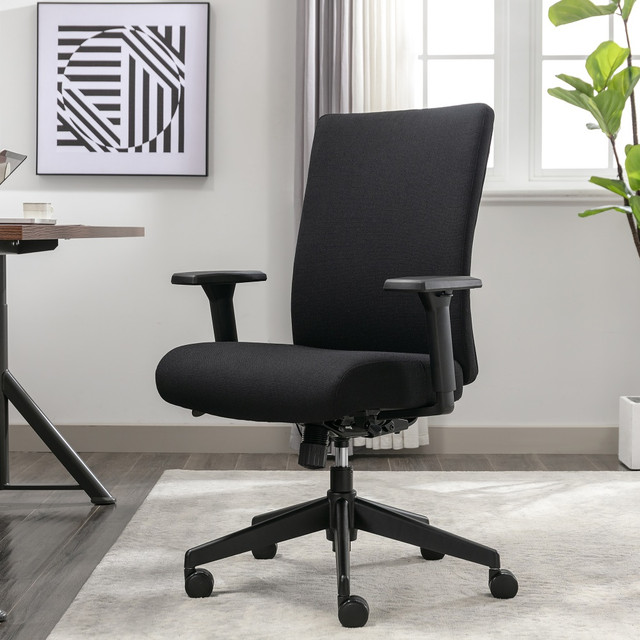 Stay comfortable throughout the workday while seated in the Serta Commercial Eco-2000 Ergonomic Fabric Mid-Back Task Chair. This dynamic office chair boasts a padded seat with a memory foam layer and a waterfall edge for ergonomic support. Adjust the height and tilt of your seat to easily view your monitor.  Ergonomic office chair offers comfort throughout the day.  Recommended for professional use 8-10 hours per day.  Weight capacity tested to support 300 lb.  Overall Dimensions: 43inH x 28-1/2inW x 27-3/4inD.  Mid-back office chair.  Upholstered in stain- and water-resistant fabric.  Molded foam seat has a gel memory foam layer and waterfall edge.  Boasts a multi-position synchro seat plate with under-seat tilt tension adjustment.  Seat-side fingertip controls offer seat height adjustment.  Padded 3D armrests are adjustable.  Durable 5-star nylon base with 360 deg. swivel dual-wheel mobility casters.  Assembly required.  Backed by the manufacturers 10-year limited warranty.  Forest Stewardship Council (FSC) certified - made from wood/paper that comes from forests managed to rigorous environmental and social standards, supported by the worlds leading conservation organizations.  ANSI/BIFMA Compliant - This product has been tested and verified for compliance with rigorous performance requirements and safety standards related to specific furniture products.  Tested to meet ANSI/BIFMA Performance Standards - Manufacturer testing has been conducted on this product to meet specific performance requirements and safety standards set forth by the American National Standards Institute (ANSI) and the Business and Institutional Furniture Manufacturers.  Leadership forestry - from forests or sourcing programs that meet specific environmental standards, helping you support practices that better protect forests and the environment.  Contains Recycled Content - See Specs for Details.