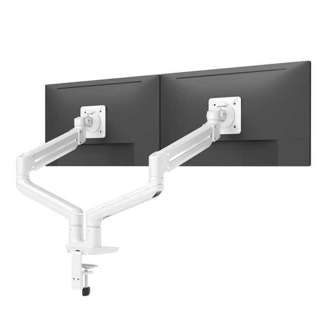 Mount your monitor with the Fellowes SENA 2 Dual Monitor Arm With Finger Touch Adjustment. The height can be adjusted at the touch of a finger, and the aluminum construction offers durability.  Finger-touch height adjustment.  180 lock-out.  VESA 75mm/100mm quick release.  Meets BIFMA x5.5 standards.  Made of durable aluminum.  Includes desk clamp and grommet mount.  Backed by the manufacturer's limited lifetime warranty.  This product is heavy and/or oversized and may need more than one person to handle.