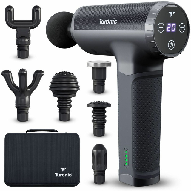 User-Friendly Design: Simple controls and easy switching between modes.  8-Hour Battery Life: Long-lasting use on a single charge, perfect for on-the-go.  160W Brushless Motor: Powerful performance for effective muscle relaxation.  Quiet Operation (40 dB): Enjoy a quiet massage at home, work, or the gym.  7 Replaceable Heads: Target different muscle groups with versatile attachments.  Portable & Lightweight: Convenient to carry for daily use or travel.  20 Adjustable Speeds: Customize your massage with up to 3200 rpm for deep tissue relief.