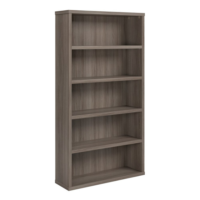 Make room for your reading collection with this 5-shelf bookcase. The bookcase comes with adjustable shelves to help display tall or short decorative pieces. The wooden bookcase offers 1-1/4in panels for durability.  Made of wood with 1-1/4in panel construction.  5 total shelves, including 3 adjustable shelves.  Meets and/or exceeds BIFMA performance standards.  Assembly required.