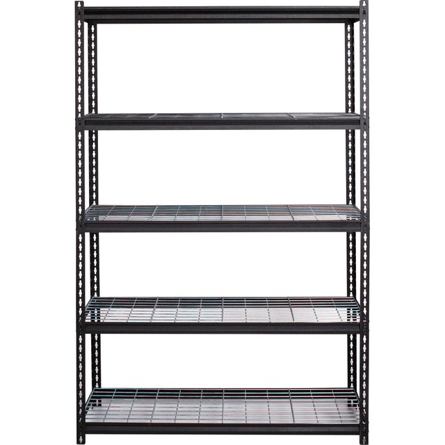 Heavy-duty frame for long-lasting storage  Rust-resistant finish  Easy assembly with boltless design  High weight capacity: 460 lb. per shelf  Assemble according to your space: Vertically or horizontally  Contains Recycled Content - See Specs for Details.
