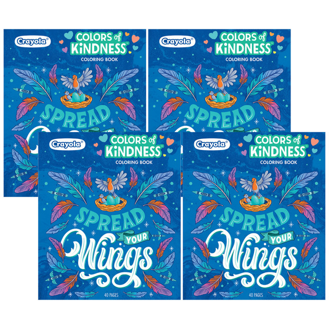Experience the joy of coloring with these Crayola Colors of Kindness Adult Coloring Books. Dive in and unwind with beautifully illustrated pages and inspiring messages.  Perforated pages allow for easy sharing and displaying of your favorite designs.  Share positive messages with friends or use them as a peaceful, relaxing activity.  Pair with Colors of Kindness Colored Pencils or Fine Line Markers (sold separately).  Sold as a pack of 4 coloring books.