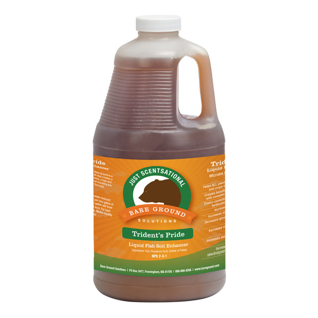 Improve the health of your soil using Just Scentsational Tridents Pride Liquid Fish Fertilizer. The cold-pressed fish hydrolysate soil enhancer leaves behind minimal odor.  Provides rapid and optimal growth in place of chemical fertilizers.  All natural cold-pressed fish hydrolysate soil enhancer.  Cold pressing helps to ensure beneficial active agents are not killed off.  Minimal odor.