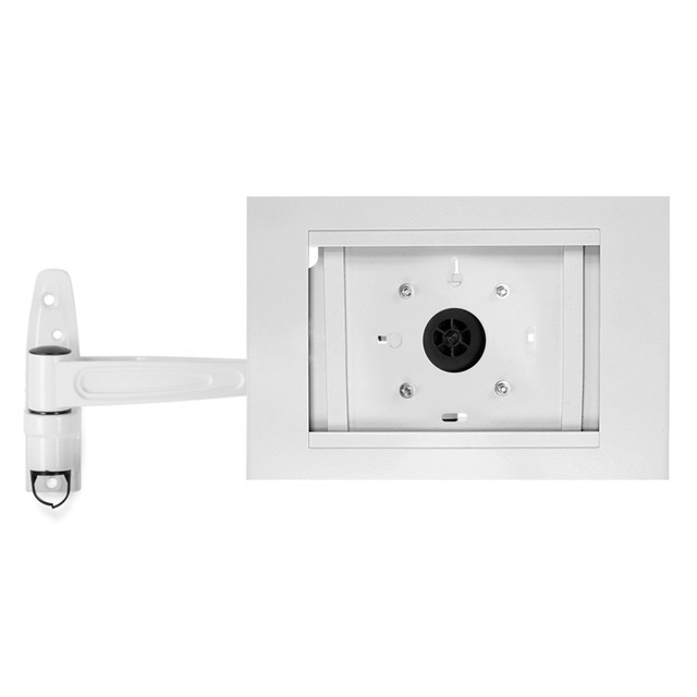Keep public tablets safe and secure with the Mount-It! Anti-Theft Tablet Wall Mount With Swing Arm For iPad, iPad Air & iPad Pro. This lockable, tamper-proof mount provides increased security, while the rotating enclosure allows for landscape and portrait viewing. The mount is made of steel for durability.  Lockable, tamper-proof design provides increased security.  Rotating enclosure allows for landscape and portrait viewing.  Full motion arm includes tilt, swivel and extension functions.  Made of durable steel.  Compatible with iPad Pro (10.5in, 11in), iPad Air (10.5in, 10.9in), iPad 10 (10.9in), iPad 9 (10.2in), iPad 8 (10.2in), and iPad 7 (10.2in).  Weight capacity tested to support 2.2 lb.  Backed by the manufacturer's limited lifetime warranty.