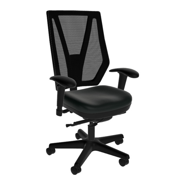 Get ready for the workday by sitting down in this high-back office chair. The adjustable chair features a 3-way mesh back and Pressure Cast cushions for a comfortable feel. The ergonomic desk chair enables lumbar support to help you manage long hours at the office.  Ergonomic design allows for comfort throughout the day.  Recommended for professional use 8-10 hours per day.  Weight capacity tested to support 400 lb.  3-way mesh back allows back height, lumbar height and lumbar profundity adjustment.  Pressure Cast cushioning.  Side tension control for synchronized rocking.  Arms are height and width adjustable.  Riveted casters.  Swiveling design.  Assembly required.  Features polyurethane material.  Backed by the manufacturers lifetime limited warranty.  Tested to meet ANSI/BIFMA Performance Standards - Manufacturer testing has been conducted on this product to meet specific performance requirements and safety standards set forth by the American National Standards Institute (ANSI) and the Business and Institutional Furniture Manufacturers.  Meets/Exceeds Flammability Standard TB117-2013.
