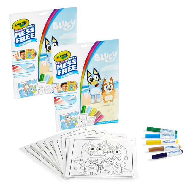 Hang out with your favorite characters with the Crayola Color Wonder Coloring Pad & Markers. These pads are decorated with unique characters and scenes, and they come in foldalope packaging for convenient storage.  Contains 18 pages filled with unique characters and scenes.  Compatible with Color Wonder markers, paints and stamps.  Foldalope packaging allows for convenient storage.  Bluey designs provide a fun look.