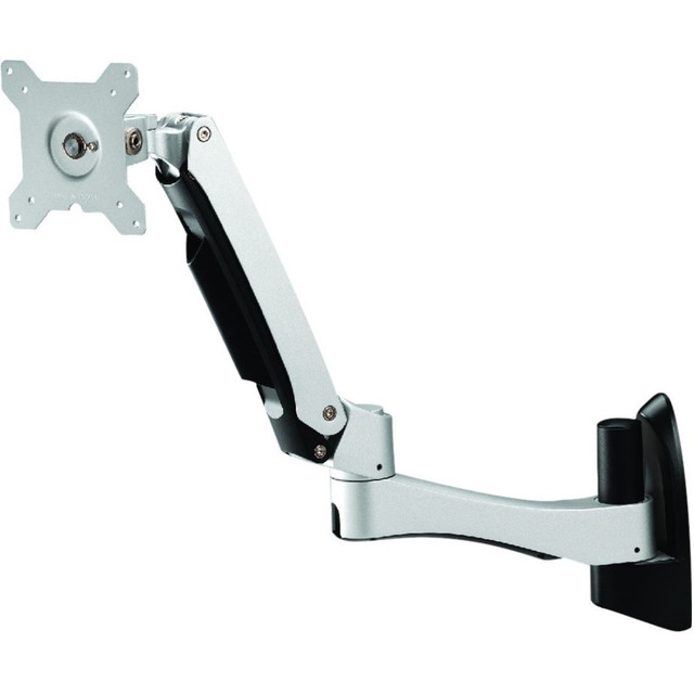 This single monitor mount allows the connection of flat panel monitors through standard VESA mounting brackets. Amer Mounts' revolutionary hinge modules are designed to enable display monitors to be rotated, swiveled and tilted. The engineering of the AMR1AWL is designed to meet high ergonomic expectation and to be rugged without compromising the aesthetics of the design. The AMR1AWL is constructed with aluminum alloy to ensure sturdiness. It will support various monitor sizes as long as it weighs no more than 22.1 lbs. This product must have an appropriate wall base to support the mount fixture.