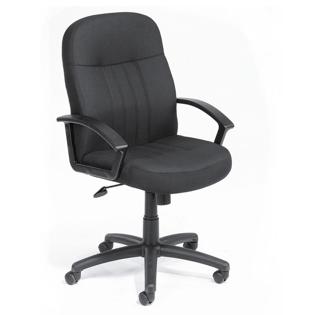 This supportive chair looks as good as it feels. The modern style chair keeps you at ease all day long. This chairs comfortable fabric and professional, modern design blends with any office decor. Lumbar cushioning helps support your lower back while a large 27in nylon base and dual-wheel casters give this chair greater stability.  Modern style chair keeps you at ease all day long. This chairs comfortable fabric and professional, modern design blends with any office decor. Lumbar cushioning helps support your lower back while a large 27in nylon base and dual-wheel casters give this chair greater stability.  Tilt controls for optimal positioning. Tilt the seat and backrest simultaneously at the same ratio with the adjustable tilt angle function while controlling the amount of effort it takes to recline with the tilt tension adjustment. Once you have found your favorite position, lock it into place with tilt lock.  Armrests relieve shoulder strain. Waterfall armrests curve gently out of the way of hands and wrists to allow freer movement at a desk or computer. Armrests support forearms and elbows to help eliminate muscle fatigue and stress in the upper back, shoulders and neck.  Waterfall seat cushion slopes slightly downward to help reduce stress on your legs. The 20inW x 20inD seat cushion features a gentle downward slope toward the back of your knees to help alleviate pressure and promote circulation in the legs.  1-touch seat-height adjustment for proper posture.  Dual-wheel casters for easy mobility.  Easy assembly instructions included.  40inH x 25 1/2inW x 23inD.  Backed by the manufacturers 6-year limited warranty.  Tested to meet ANSI/BIFMA Performance Standards - Manufacturer testing has been conducted on this product to meet specific performance requirements and safety standards set forth by the American National Standards Institute (ANSI) and the Business and Institutional Furniture Manufacturers.