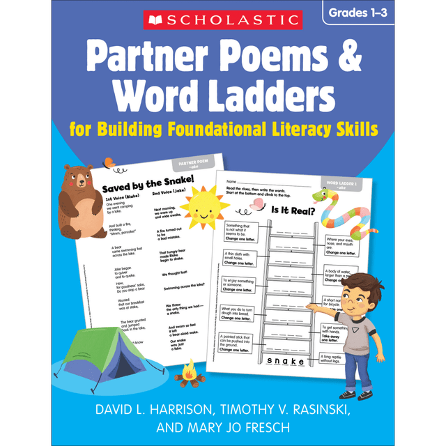 Foster your students reading and writing skills with this Scholastic Partner Poems & Word Ladders: Grades 1-3 book. This book offers flexibility with a variety of teaching environments inside the classroom or online.  Helps build fluency, phonics, word analysis, spelling, comprehension and other literacy skills.  Utilizes research-based phonogram lists of Fry and Wylie and Durrell.  Flexible use for with the whole class or in small groups both inside the classroom, online or at home.