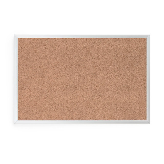 This silver aluminum frame cork board is a perfect and functional solution to pin your notes and messages in any office, home or commercial environment. Use any push pins, thumb tacks or map pins to pin all your notes, messages, pictures, memos, calendars, menus, reminders and more. Due to the dense board backing material under the boards cork surface, your push pins are firmly gripped and stay in place without falling out. The natural, self-healing cork surface hides push pin holes once the push pins are taken out. This bulletin board has a universal mounting system, as it can be hung vertically or horizontally to fit your allocated space. Mounting hardware and instructions are included for quick and easy mounting. The board is packaged with extra supportive corrugate material that is highly resistant to damage during shipping; all corrugated material can be recycled once unpacked.  Firmly grips push pins and thumbtacks in place every time  Self healing, natural cork surface resists push pin holes after each use  Sturdy silver aluminum frame is a more durable upgrade to MDF frames  Great for pinning notes, messages, pictures, memos, calendars, menus, reminders and more  Mounts vertically or horizontally, includes hassle-free mounting hardware and instructions  5 Year Warranty.