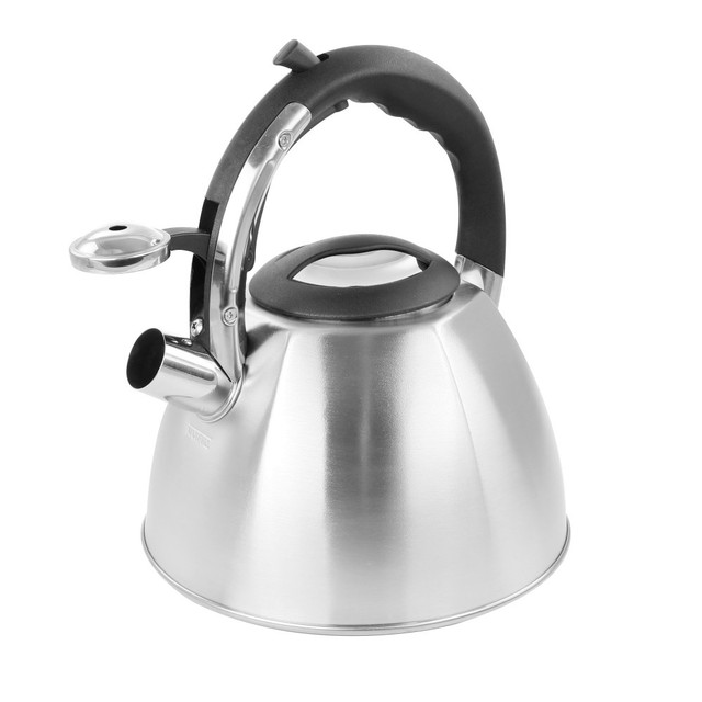 Add some style to your kitchen with the Mr. Coffee stainless steel whistling tea kettle. Each kettle was constructed from strong stainless steel for long-lasting durability.  Constructed from sturdy stainless steel for lasting durability.  Features a 1-handed stay-cool grip.  Integrated whistle blows when water is boiling.  Flip-up spout cover for easy pouring.  Hand wash only.  Backed by the manufacturer's 90-day limited warranty.