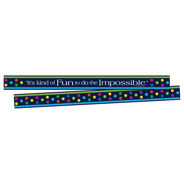 Creating an inviting classroom is an easy way to engage students. This colorful set comes with 3in x 35in pieces that can be used to decorate your bulletin board, whiteboard or door frame.  Surround your bulletin board, window or door frame or desk area with these colorful, decorative strips.  Made of durable cardstock to last the entire academic year.  Double-sided design with coordinating prints.  Includes 3in x 35in strips.  Includes enough strips to offer 70ft of border.