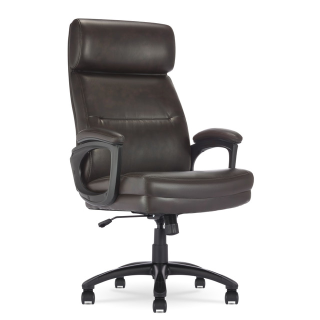 The better you sit, the better you will feel. The Serta Comfort series of office chairs offers a luxuriously cushioned seat, backrest and armrests filled with thick Serta foam and upholstered in a soft breathable bonded leather to keep you cool and comfortable during extended use. This ergonomic office chair seamlessly blends its comfort with sleek design, accented by a single channel tuft. This executive big & tall chair has a high-back design which can be helpful for people who tend to experience discomfort due to long sitting periods. High-back chairs offer upper back, shoulder and neck support and encourages proper spinal alignment by supporting the back in a neutral position which helps reduce muscle fatigue and promotes a better overall posture. The 360 deg. swivel metal base on double-wheel casters glides smoothly across carpets or rugs, and can handle up to 350 lb. Finding your ideal seated position is easy with the 1-touch side lever for convenient height adjustment to match your work style and desk set-up. Whether you are conquering emails or squeezing in work between kid duty and dog walks, the Serta Comfort Executive Big & Tall office chair will transform your home office into a command center of productivity.  STYLISH & PROFESSIONAL: Generously padded for a semi-plush comfort for long hours of sitting. This executive office chair features a single, channel tuft that adds modern detail without compromising on clean lines. Upholstered in a soft bonded leather.  SUPPORTED SITTING: A higher backrest provides support for the entire spine, including the upper back, shoulders and neck. Subtle ergonomic contours offer lumbar support in the lower back and natural mobility in the upper body and arms.  SERTA FOAM & CERTIFICATION: Made with quality non-toxic foam.  DURABLE CONSTRUCTION: Sturdy metal base sits on 360 smooth-rolling casters, with an easy to reach seat-side lever for height adjustment and tilt-lock. Weight capacity tested to support 350 lb.  EASY ASSEMBLY: Step-by-step instructions make assembly simple. 2 people are recommended. Estimated time of 35 minutes.  Overall Dimensions: 49inH x 27-3/4inW x 30-1/4inD.  Backed by the manufacturer"s 1-year limited warranty.  Tested to meet ANSI/BIFMA Performance Standards - Manufacturer testing has been conducted on this product to meet specific performance requirements and safety standards set forth by the American National Standards Institute (ANSI) and the Business and Institutional Furniture Manufacturers.