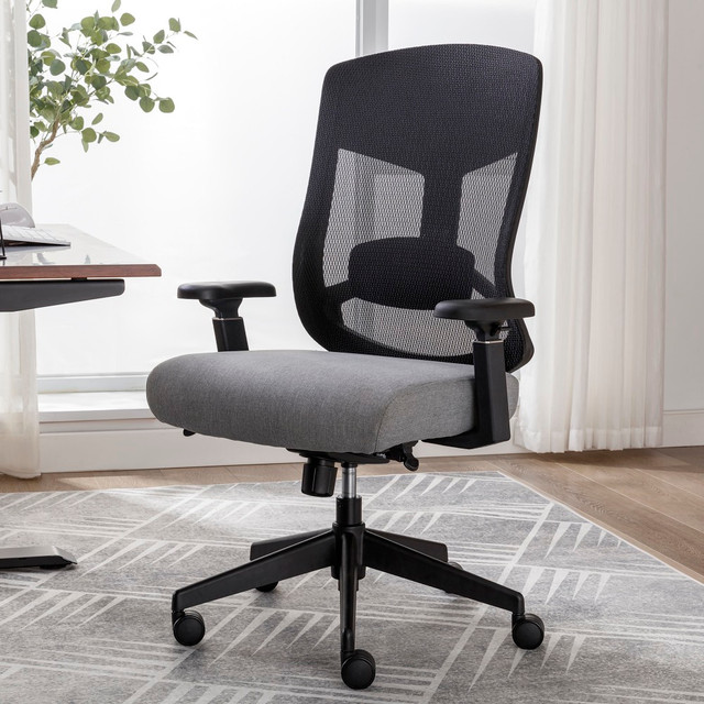 Introducing the Serta Commercial Eco-2000 Big & Tall Mesh Chair, which is designed for just about everyone. This Serta chair features a breathable, high back made of mesh that keeps you cool, while its height-adjustable lumbar zone and armrests provide personalized ergonomic support. Made for lasting comfort the entire workday, the molded-foam seat features a layer of gel memory foam. A multi-position knee-tilt seat plate pairs with a waterfall seat edge to reduce rear knee pressure, promoting healthy circulation. Seat-side fingertip controls make adjusting the seat height and tilt lockout a breeze. Easily navigate your workspace with the 5-star nylon base and quiet, 360 deg. swivel dual-wheel casters. This high-back office chair"s heavy-duty construction supports users up to 400 lb.  Breathable high-back mesh back.  Height-adjustable lumbar support.  Padded 3D armrests.  Comfortable, molded-foam seat with a gel memory foam layer.  Waterfall edge seat upholstered with stain & water-resistant fabric.  Seat-side fingertip controls for seat height & tilt lockout.  Multi-position Knee-Tilt seat plate with under-seat tilt tension adjustment knob.  5-star nylon base with 360 deg. swivel dual-wheel mobility casters.  Heavy-duty construction supports users up to 400 lb.  Easy to assemble with no extra tools required.  Backed by the manufacturers 10-year limited warranty.  Forest Stewardship Council (FSC) certified - made from wood/paper that comes from forests managed to rigorous environmental and social standards, supported by the worlds leading conservation organizations.  GREENGUARD certified - certified for low chemical emissions: UL.COM/GG - UL 2818. Ranked in two tiers: Certified and Gold.  Tested to meet ANSI/BIFMA Performance Standards - Manufacturer testing has been conducted on this product to meet specific performance requirements and safety standards set forth by the American National Standards Institute (ANSI) and the Business and Institutional Furniture Manufacturers.  Leadership forestry - from forests or sourcing programs that meet specific environmental standards, helping you support practices that better protect forests and the environment.  Less harsh chemicals - made with fewer harsh chemicals, or safer chemicals than typical alternatives, helping  reduce your use of and exposure to substances that may be more harmful to your health and the environment.  Contains Recycled Content - See Specs for Details.