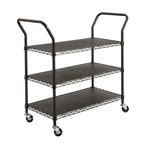 Wire shelves meet various storage needs  Each shelf holds 200 lb.  Cart rolls smoothly on 4 swivel nylon casters.  Shelves adjust easily in 1in increments.  A clear plastic shelf liner is included for each shelf.  Easy assembly required.  GREENGUARD certified - certified for low chemical emissions: UL.COM/GG - UL 2818. Ranked in two tiers: Certified and Gold.  Less harsh chemicals - made with fewer harsh chemicals, or safer chemicals than typical alternatives, helping  reduce your use of and exposure to substances that may be more harmful to your health and the environment.