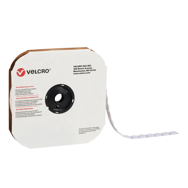 Quickly and securely attach decorations, tools, posters and more with these VELCRO individual dots. The self-adhesive, hook-and-loop fastening system makes it simple to hang up and remove your items.  Individual dots are great for use on most surfaces.  Self-adhesive, hook-and-loop fastening system is easy to apply and remove.  Hook and loop dots each sold separately.  1 3/8in - Loop - White VELCRO Brand Tape  Individual Dots  Attach and reattach products quickly and easily with this self-adhesive hook and loop fastening system  Hook and loop dots sold separately
