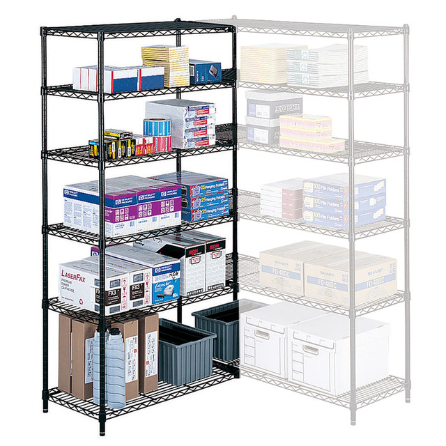 Includes 4 shelves, 2 posts and S-shaped hooks for snap-together assembly  Each shelf supports up to 650 lb (2,600 lb per unit).  Open-wire construction permits air circulation.  Shelves can be adjusted in 1in increments.  Easy assembly without tools.  Add-on units and extra shelves sold separately.  GREENGUARD certified - certified for low chemical emissions: UL.COM/GG - UL 2818. Ranked in two tiers: Certified and Gold.  Less harsh chemicals - made with fewer harsh chemicals, or safer chemicals than typical alternatives, helping  reduce your use of and exposure to substances that may be more harmful to your health and the environment.