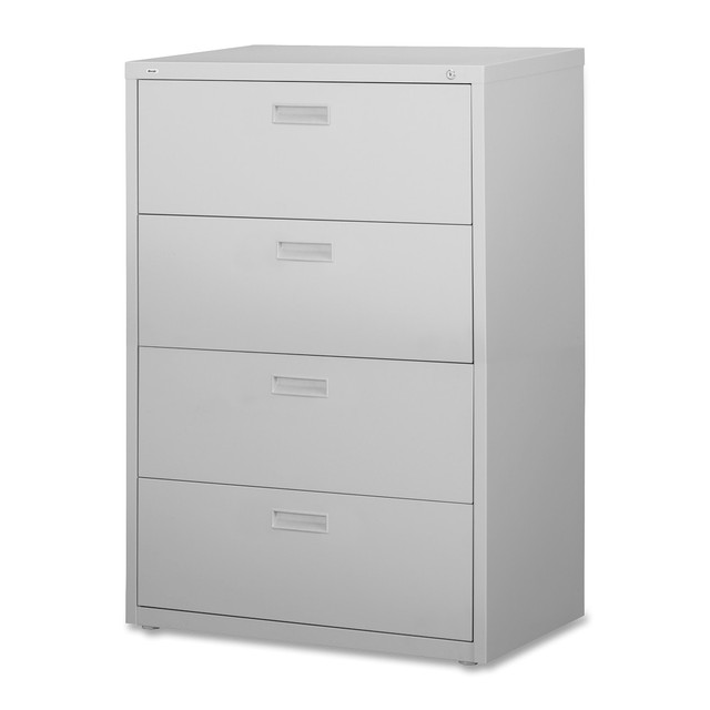 Offers side-to-side filing for letter-, legal-, or A4-size folders with the included hanging file rails  Interlock system prohibits the extension of more than 1 drawer at a time.  Counterweight prevents tipping.  Both file drawers offer three-part, steel ball-bearing, slide suspension.  Commercial-grade lateral file is equipped with a core removable lock, monochromatic drawer pulls, and 2 adjustable leveling guides.  Tested to meet ANSI/BIFMA Performance Standards - Manufacturer testing has been conducted on this product to meet specific performance requirements and safety standards set forth by the American National Standards Institute (ANSI) and the Business and Institutional Furniture Manufacturers.  This product is heavy and/or oversized and may need more than one person to handle.  Contains Recycled Content - See Specs for Details.