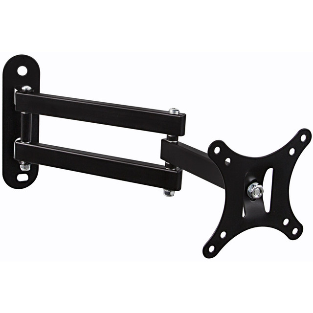 Mount-It! Small TV Monitor Wall Mount Arm integrates fashion with function, delivering ergonomic performance with style. This flat panel display wall mount will easily mount to a single wall stud. It provides full-motion capability through its three articulating joints and the tilt and rotate function at the monitor plate.  Universal design works with all sizes and brands of TVs and monitors so long as they have the VESA 75x75mm and VESA 100x10mm  Weight capacity: 40 lbs  Tilt: up 15 degrees up or down  Swivel: 180 degrees at each joint  Extension: 2in minimum to 15in maximum from the wall  VESA Standard: VESA 75 (hole pattern: 75 x 75 mm), VESA 100 (hole pattern: 100 x 100 mm)