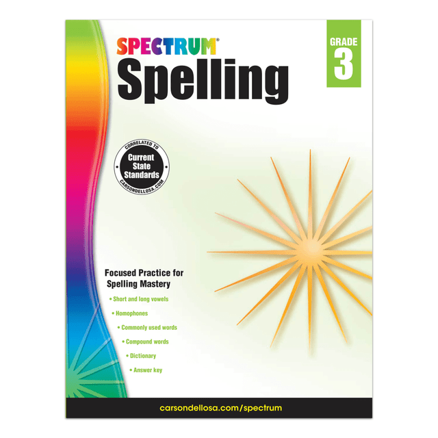Encourage kids to develop spelling skills that go beyond digital resources with this workbook. Progressive instruction and a variety of activities help reinforce learning in an engaging way.  Brainteasers, puzzles and other games allow students to have fun while strengthening their spelling skills.  Builds confidence to choose and correctly spell words without help from a digital spell check.  Progressive lessons reinforce what kids have already learned and helps them build on previous instruction.  Includes a spellers dictionary, a proofreaders guide and an answer key.  Includes lessons on homophones, contractions, vowels, compound words, commonly used words and dictionary skills.  Designed for students in grade 3.