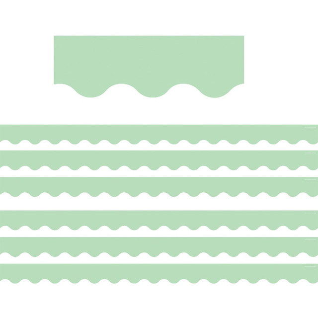 Create a unique bulletin board theme with the Teacher Created Resources Scalloped Border Trim Pack. These vibrant border trim strips are made of acid-free paper and help liven up your classroom.  Scalloped border trim helps liven up any classroom.  Made of acid-free paper.  Creates themes for bulletin boards, walls, windows and projects.  Each mint pack has 12 pieces (2-3/16in x 35in) for a total length of 35ft.