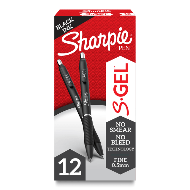 Experience a high-performance gel pen with the Sharpie S-Gel. With no smear, no bleed technology, this Sharpie pen delivers an exceptional writing experience. The gel ink pen features intensely bold colors for always vivid writing, while the contoured rubber grip provides you a comfortable writing experience during any writing task.  Gel pen with no smear, no bleed technology  Intensely bold gel ink colors offer always vivid writing  Contoured rubber grip for a comfortable writing experience  Medium Point (0.7mm)  Fine Point (0.5mm)  Includes 12 black gel ink pens  Refillable - designed to be used repeatedly, helping you avoid single-use disposables and potentially save money.
