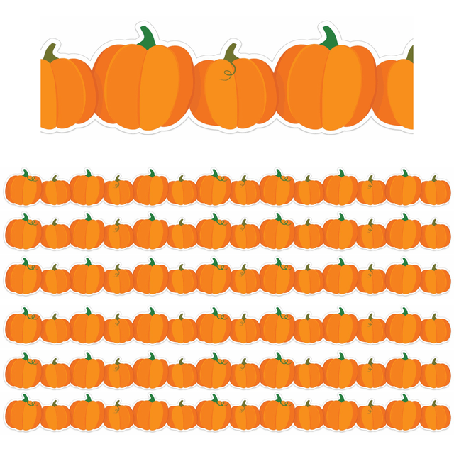 Add a decorative touch almost anywhere with the Eureka Extra Wide Deco Trim Packs. These extra wide acid-free paper strips can be used as borders on bulletin boards, doors and more.  Made of acid-free paper.  Extra wide design.  Helps liven up your classroom, bulletin boards and more.  Fall-themed pumpkin design.