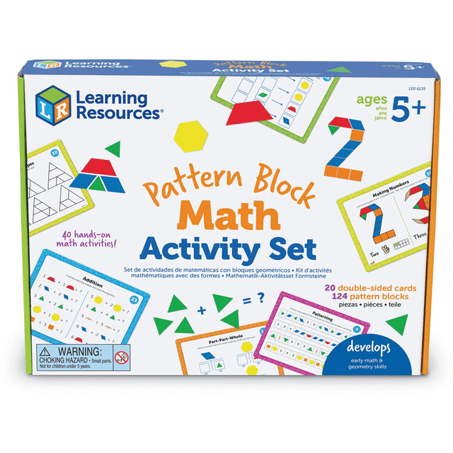 Discover the building blocks of kindergarten math skills through hands-on shape activities! This set includes 20 double-sided activity cards and 124 shape pieces to help children learn about symmetry, patterning, fractions, and other essential math concepts. Ideal for math practice and open-ended play, this set offers hours of engaging learning fun.  Build new skills in symmetry, patterning, fractions, and more math essentials  Includes 20 double-sided activity cards and 124 shape pieces  Great for math practice  For Ages 5+