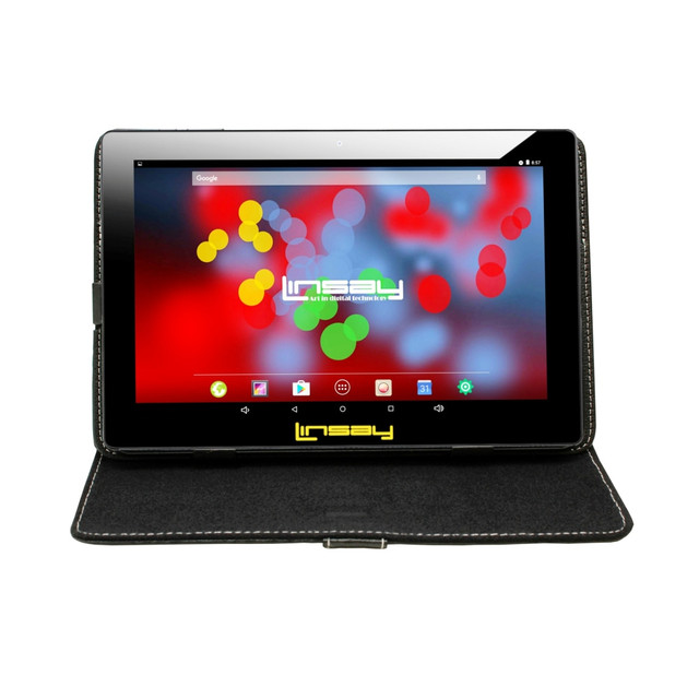 Enjoy your favorite games, movies and TV shows on this Linsay tablet. The 10.1in IPS touch-screen display boasts 1280 x 800 resolution to bring your apps and entertainment to life, while the quad-core processor and 2GB of memory help deliver smooth performance. You can even take photos, videos and chat with family and friends with the front- and rear-facing cameras.  Runs on New Android 13 operating system. Stay connected and productive on the go.  10.1in diagonal display for high-resolution images. Features 1280 x 800 resolution and IPS technology to provide an impressive view from almost any angle.  Powered by a Cortex A7 quad-core 1.2GHz processor.  64GB storage capacity holds your apps and files.  2GB of memory for the power you need.  Wireless-N (802.11 b/g/n) for high performance and cable-free networking. Access wireless networks to collaborate, exchange email and surf the Internet. Work and play on the go.  Micro-USB port lets you connect USB devices.  Stay in touch with the built-in front- and rear-facing cameras.  Enjoy private listening sessions through the 3.5-mm headphone port.  Up to 7 hours of battery life. Battery life will vary depending on the battery configuration, product model, applications loaded on the product, power management setting of the product and the product features used by the customer. As with all batteries, the maximum capacity of this battery will decrease with time and usage.  Weighs only 3 lb and measures just 3.8in thick.  Backed by the manufacturers 1-year limited warranty.  Micro Sd Card Slot support up to 512GB Storage  Includes a 10in Black Standing Case