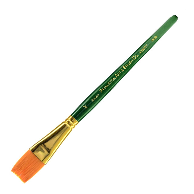 Synthetic paint brush for versatile use with water-based paints  Great for amateurs and beginners.  Golden taklon bristles provide lasting use.  Seamless golden metal ferrule gives added durability.  Suited for watercolor and acrylic paint  Short green handle offers optimal control.