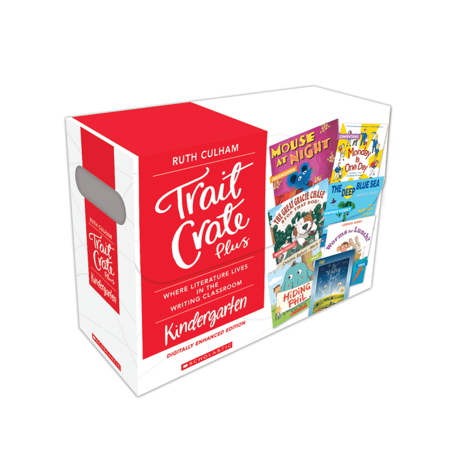 This kit from writing expert Ruth Culham gives you grade-perfect picture books and in-depth lessons to teach writing based on the following traits: ideas, organization, voice, word choice, sentence fluency and conventions. The digitally enhanced kit includes 6 picture books, a professional book on using mentor texts, 6 teaching guides, posters, stickers and web links to downloadable lesson resources and author videos.  Trait Crate Plus features thoughtful and creative lessons that are ready-to-use.  A companion website provides access to dozens of downloadable pages for students, video interviews with children"s authors and student-friendly scoring guides.  Kit includes Ruth Culhams bestseller The Writing Thief, which takes a deep dive into the theory and practice of using mentor texts to teach the craft of writing.  Trait Crate Plus uses fiction and nonfiction childrens books as mentors. Kindergarten mentor texts include: Ideas: Worms for Lunch?, by Leonid Gore  Organization: Mouse at Night, by Nancy Christensen Hall  Voice: Hiding Phil, by Eric Barclay  Word Choice: The Great Gracie Chase, by Cynthia Rylant and Mark Teague  Sentence Fluency: The Deep Blue Sea: A Book of Colors, by Audrey and Bruce Wood  Conventions: Monday Is One Day, by Arthur A. Levine.