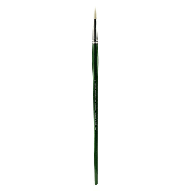 Use this synthetic brush with oil and acrylic paints  Interlocked hairs provide added resilience and control.  White bristles, along with a green hardwood handle, provide an attractive appearance.