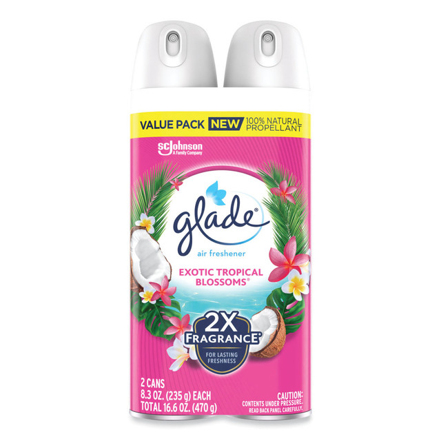 Glade Room Spray fights odor and freshens the air, making your business uniquely inviting for all. Infused with essential oil extracts. Fights strong and persistent odors with a clean fragrance that instantly freshens. Used in commercial, industrial or institutional buildings in entrance areas, break rooms, lobbies, restrooms, cafeterias/kitchenettes and more.  Fights strong and persistent odors easily.  Used in commercial, industrial or institutional buildings.  Refreshing and clean fragrance.  An air freshener spray that is also perfect for eliminating smoke, mold and mildew and sweaty shoes odors.  Use in any room where durable freshness is needed.  Freshens air in facility entrance areas, lobbies, restrooms, breakrooms, cafeteria/kitchenette and more.  Use daily or as the final touch after cleaning.  Fragrance-infused with essential oils.