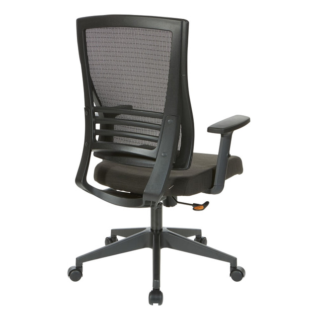Look and feel in charge with an Office Star WorkSmart Mesh-Back Manager Chair. Sink into the padded linen seat and stay supported all day with lumbar technology and a waterfall seat, designed to reduce stress on your legs and lower back. Adjustable armrests and height adjustments help you find the perfect position for all of your daily tasks.  Overall Dimensions: 44inH x 28inW x 25inD.  Weight capacity tested to support 250 lb.  Chrome base.  Lumbar support.  Waterfall seat.  Polyester mesh back.  Padded linen seat.  Pneumatic 1-touch height adjustments.  Adjustable armrests.  Rolling wheels.  Some assembly required.  Classic black finish.