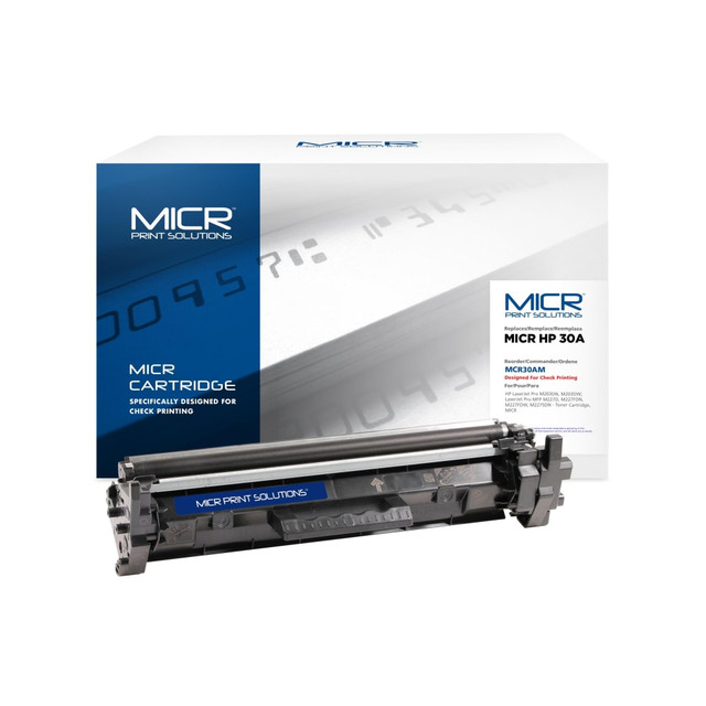 Compatible Troy Systems models: M203dw Micr, M225 Micr, M227 Micr.  .  MICR Print Solutions are toner cartridges specifically created for banks to print checks. MICR, which stands for magnetic ink character recognition, is a technology that utilizes a special toner powder that provides added security to checks. Checks printed without MICR toner can be rejected by the bank when cashed, potentially resulting in a returned check fee. MICR Print Solutions product line offers high quality MICR toner cartridges for a variety of printers. Save money while not compromising on quality and security with MICR Print Solutions.  Available for top brands such as HP, Lexmark, IBM, and Xerox printers  Cost-saving alternative to TROY and Source Technologies MICR toner cartridges  Meet US and Canadian banking standards  Backed by a 100% Performance Guarantee  Comparable to the HP CF230A cartridge.  Works with your MICR-compatible printer.  Yields up to 1,600 pages.  Remanufactured - made from quality recovered cartridges, helping you save resources, reduce waste and potentially save money.  Recycling solution - designed to encourage recycling, helping you divert materials from landfill.  Contains Recycled Content - See Specs for Details.