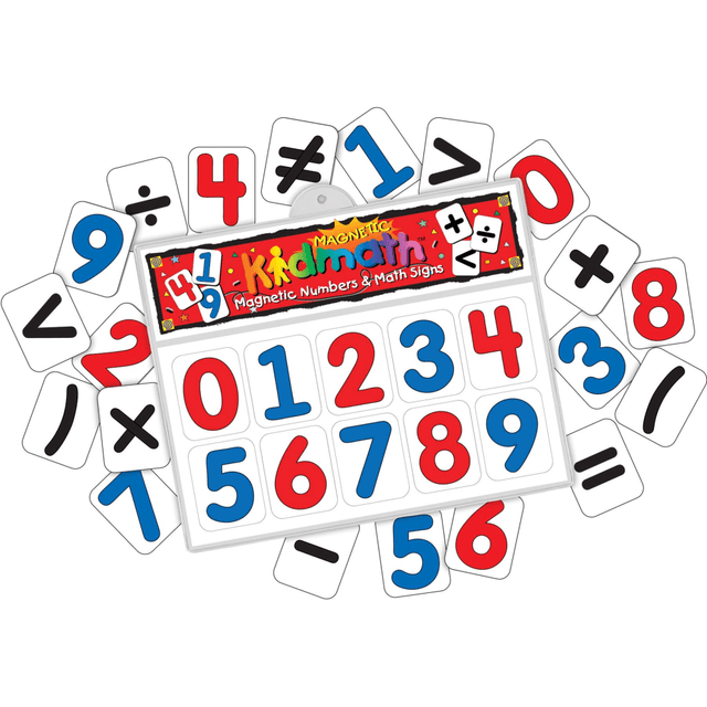 A hands-on, engaging way for kids to learn  Cater to different learning styles. Perfect for visual and hands-on learners.  Use any magnet set with Barker Creeks Kidboards. Sold separately.  Choking Hazard - Small Parts. Not suitable for children under 3 years of age.  Meets Common Core standards for math.  30 bold blue and red magnets. 2 sets of the number 0-9 and 10 common math signs.  Helps strengthen math and counting skills. Great for interactive question and answer activities.  Stick them to your Learning Magnets Kidboard (sold separately).  Remote learning from anywhere is easier with the right essentials.