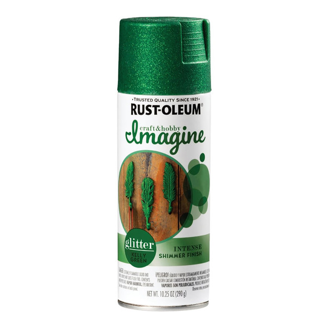 Make your DIY projects shine with Rust-Oleum Imagine Craft and Hobby Glitter Spray Paint. From picture frames to pottery, this glitter paint makes it easy to create a standout look.  Ideal for several indoor surfaces, such as wood, metal, wicker, glass, ceramic, pottery, craft foam, paper and plastic.  Shimmering finish adds a layer of intensity to your craft projects.  Apply over a base coat or primer of similar color for best results.  Oil-based formula creates a multi-dimensional glitter effect.  Sprayer allows fast, easy application.  Dries to touch in 20 minutes, recoat any time.