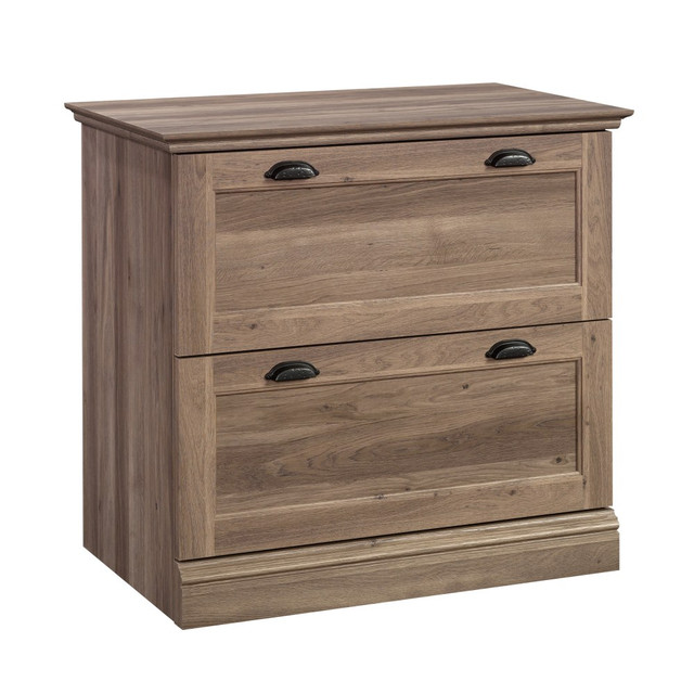 Add some style to your office with the Sauder Barrister Lane 2-drawer lateral file cabinet. Each Sauder file cabinet was constructed using strong engineered wood for lasting durability. The interlocking safety mechanism only allows 1 drawer to open at once for additional security.  Durable wood file cabinet.  2 drawers with full extension slides hold letter- and legal-size hanging files.  Interlocking safety mechanism that only allows 1 drawer to open at a time.  Assembly required.  Backed by the manufacturer's 5-year limited warranty.  This product is heavy and/or oversized and may need more than one person to handle.