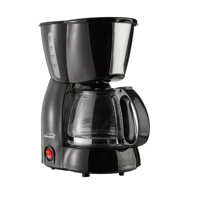 Use this Brentwood coffee maker to brew a cup for the whole household. The glass carafe is heat resistant to help prevent accidents, and the coffee maker comes with a filter basket and offers a warming plate to keep coffee warm after it has been made.  Made of plastic with a tempered, heat-resistant glass carafe.  Cool-Touch housing and handle to prevent burns.  Water-level indicator helps you see how much remains.  Warming plate helps keep coffee hot.  Filter basket is removable.  On/off switch is easy to use.  Anti-drip feature makes cleaning simple.