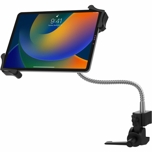 Compatible with 7-13 inch tablets, including  iPad 10.2-inch (7th Generation), iPad Air 3, iPad mini 5, 12.9-inch iPad Pro, 11-inch iPad Pro, iPad Gen 6, Surface Pro 4, and more  Tablet holder can support tablets in cases up to 1 inch in thickness  Heavy-duty adjustable clamp with no-slip rubber grips  Attaches to flat surfaces like desktops and cylindrical objects like hospital bed rails and wheelchairs  Slide-adjustable tablet holder tilts and rotates 360 degrees  Durable, ultra-flexible 24-inch gooseneck