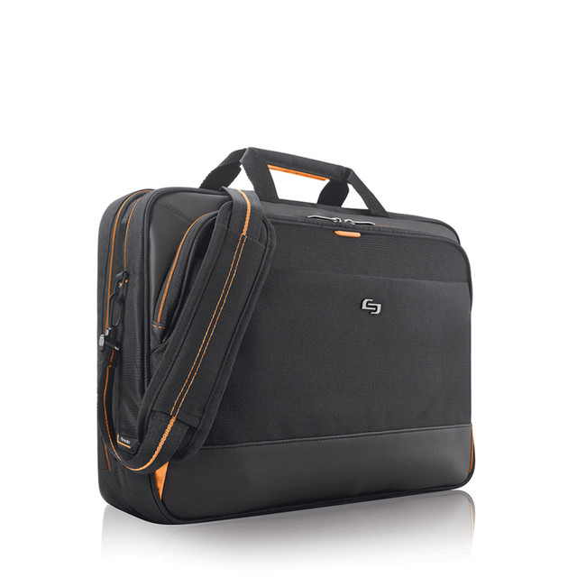Take your laptop with you to and from work with the Solo New York Urban Ultra Laptop Case With 17.3in Laptop Pocket. The case is made from polyester for durability, while the padded compartments help protect your devices. The padded carry handles and adjustable shoulder strap offer ergonomic comfort.  Made from polyester for durability.  Padded 17.3in compartment helps protect your laptop.  Dedicated interior pocket fits most tablets.  Front zippered pocket and zip-down organizer stores small items.  Zipper closure secures contents.  Padded carry handles and adjustable shoulder strap allow for comfortable carrying.  Ride Along strap offers convenient bag consolidation.  Backed by the manufacturer's 5-year limited warranty.