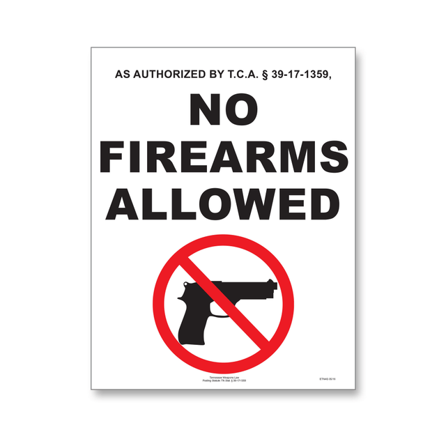 Make it clear that your establishment is a gun-free zone with a poster printed with state weapon laws. This service helps you stay up to date with posting requirements.  Use to let employees and guests know your establishment prohibits concealed firearms on the premises.  Red gun-ban symbol enables easy identification.  Laminated surface guards against damage.  Complies with the laws of your state, as well as font size, poster size and color requirements specified by issuing agencies.  The service runs 12 months from date of purchase by that if there are changes to any law in the 12 month Comply Right sends a replacement at no charge.