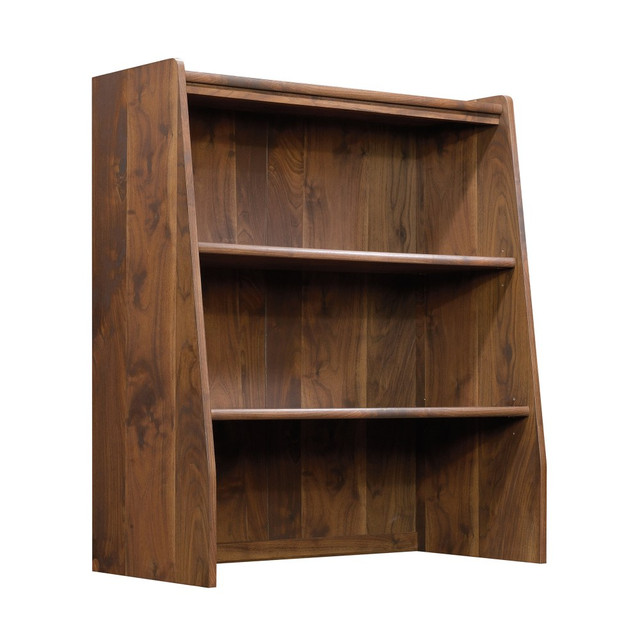 Adding a decorative, yet functional piece to your space makes all the difference. This hutch attaches to either a lateral file or a library base to add adjustable shelving and a mid-century style you will love.  Made of strong, engineered wood for lasting use.  3 total shelves (2 adjustable) help you sort out your items for display.  Cord management keeps wires from cluttering your space.  Finished on all sides.  Attaches to the Library Base (421115) or Lateral File (421114). Each sold separately.  Assembly required.